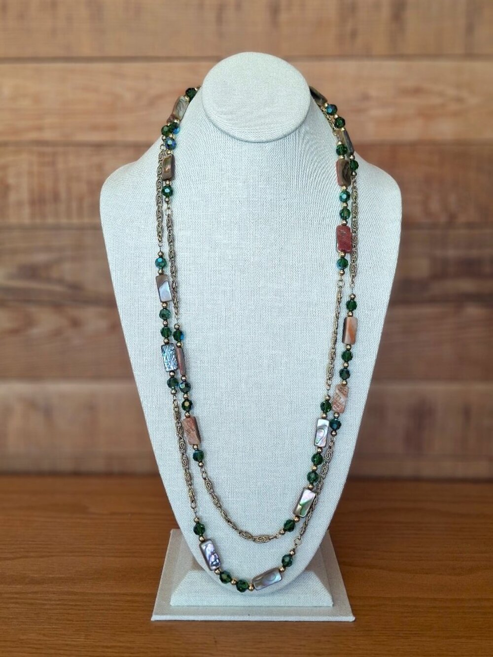 Vintage Napier Abalone and Green Auora Borealis Necklace